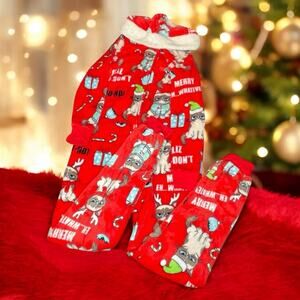 Grumpy Cat Pajamas Women Small 4-6 Christmas One Piece Hooded Fleece Loungewear